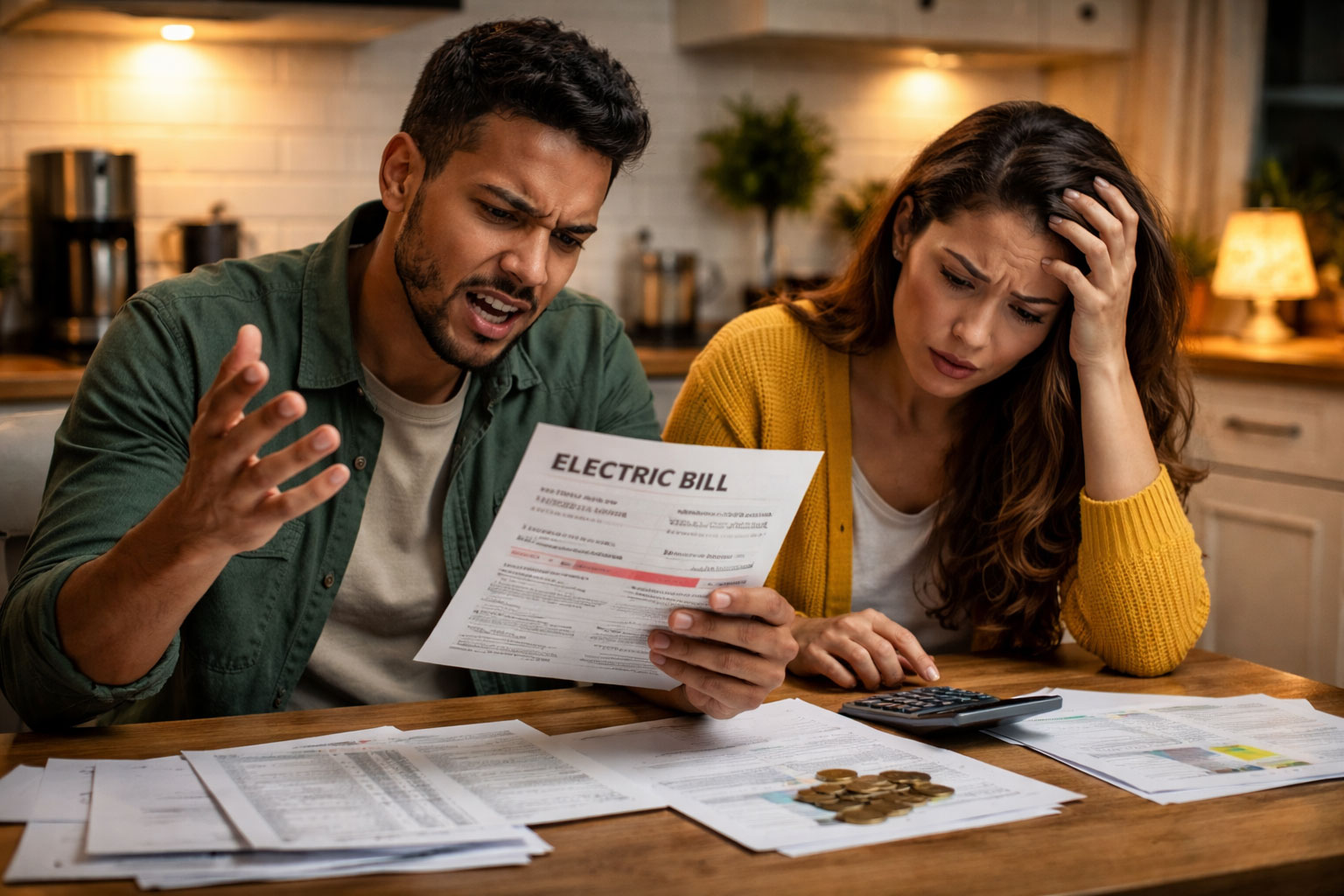 Man and woman frustrated at their electric bill
